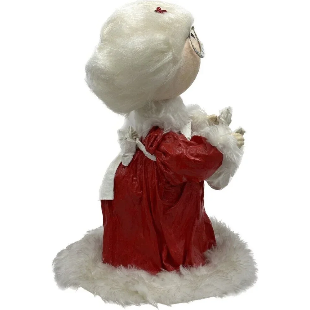 Vtg Handmade Bottle Doll Mrs. Santa Claus Paper‎ Mache Kitsch Granny Core 1970's
